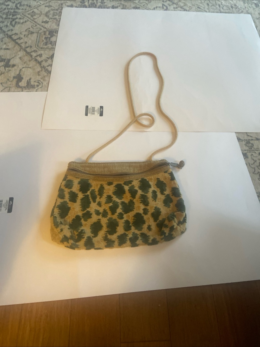 Source Unknown Leopard-Style Crossbody Bag in Tan and Olive